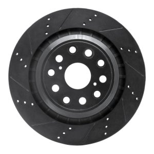 Lexus LS460 Brake Rotor (1) - Left Rear - R1 Concepts - Drilled & Slotted - Black - `07-`17